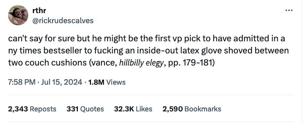 Tweet that started the rumor JD Vance has sex with couches.